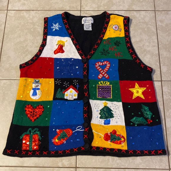 Basic Editions Holiday women's Christmas vest XL. Multicolored. - Picture 1 of 16